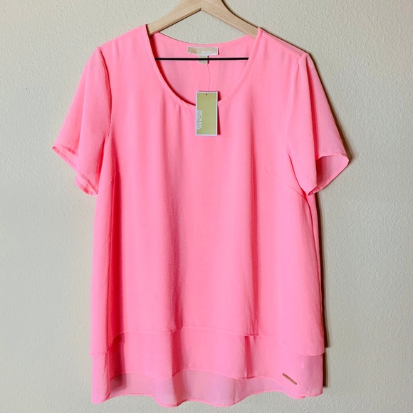 NWT MICHAEL KORS Layered Split Back Pink Blouse - Picture 2 of 7